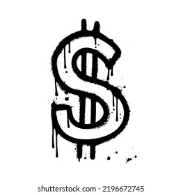 Spray Painted Urban Graffiti dollar icon. Sprayed black sign isolated with a white background. Vector hand drawn texutred illustration.