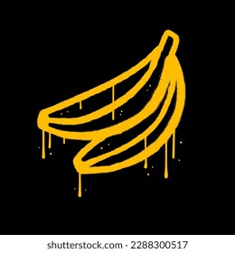 Spray Painted urban Graffiti two bananas icon Sprayed in yellow over black isolated. Street art fruit icon with over spray rexture. Vector hand drawn illustration.