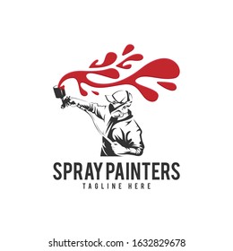 Spray Painters Car with People Logo Vector Icon Illustration