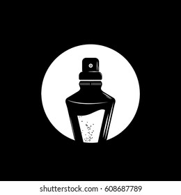 Spray, perfume bottle with liquid.Vector icon.