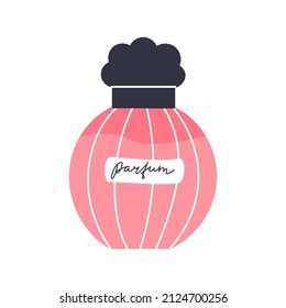 Perfume con aerosol sobre fondo blanco. Una simple botella de colonia. Belleza y bienestar producto cosmético. Ilustración plana del vector