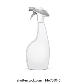 Spray Pistol Cleaner Plastic Bottle On White Background Isolated. Ready For Your Design. Product Packing Vector EPS10