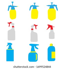 Spray Pistol Cleaner Plastic Bottles. Plastic bottles of cleaning product.  bottles of household chemicals and cleaning supplies isolated on white background. cleaning bottle spray