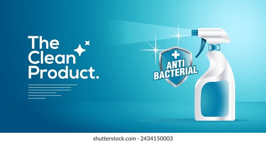 spray product vector. Spray sanitizer Anti-Virus and Anti-Bacterial Poster concept on health and disease prevention Antiseptic product, virus and germs The alcohol spray is packed in a white bottle.