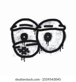 Spray puffy eyes icon isolated on white background. Oversprayed puffy eye graffiti icon in black on white. Vector illustration.