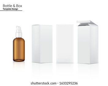 Spray Pump Amber Bottle Transparent Mock up Realistic Cosmetic and Box for Skincare Product Background Illustration. Health Care and Medical Concept Design.