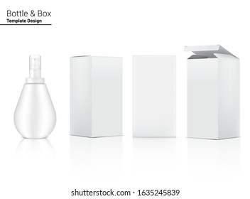 Spray Pump Bottle Mock up Realistic Cosmetic and Box for Skincare Product on White Background Illustration. Health Care and Medical Concept Design.