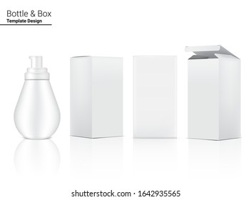Spray Pump Bottle Mock up Realistic Cosmetic and Box for Skincare Product on White Background Illustration. Health Care and Medical Concept Design.