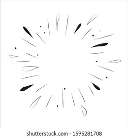 Spray, rays from the center. Starlight Doodle. Sketch of sparkling, shine, with an empty center. Caricature image of light from an object. Vector illustration, eps 10.