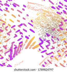 Spray Seamless Pattern. Fashion Concept. Distress Print. Color, Bright Illustration. Urban Surface Textile. Ink Stains. Spray Paint. Splash Blots. Artistic Creative Vector Background.