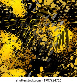 Patrón sin foco. Concepto de moda. Impresión por problemas. Ilustración de oro negro. Tejido de superficie urbana. Manchas De Tinta. Pintura de pulverización. Splash Blots. Fondo artístico de vectores creativos.