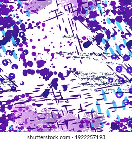Spray Seamless Pattern. Fashion Concept. Distress Print. Blue, Teal Illustration. Graffiti Surface Textile. Ink Stains. Spray Paint. Splash Blots. Artistic Creative Vector Background.