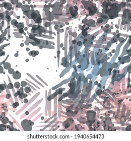 Spray Seamless Pattern. Fashion Concept. Distress Print. Maroon, Gray Illustration. Summer Surface Textile. Ink Stains. Spray Paint. Splash Blots. Artistic Creative Vector Background.