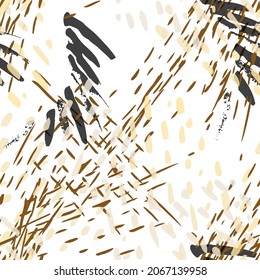 Nahtloses Muster sprühen Modekonzept. Drucken Sie Not. Ochra, Sepia Illustration. Trending Surface Textile. Tintenschmerzen. Spray Paint. Pflaumensteine. Künstlerischer kreativer Vektorhintergrund.