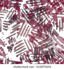 Spray Seamless Pattern. Fashion Concept. Distress Print. Bordo, Pink Illustration. Modern Surface Textile. Ink Stains. Spray Paint. Splash Blots. Artistic Creative Vector Background.