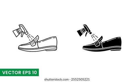 spray shoes line art and glyphs vector icon isolated on white background