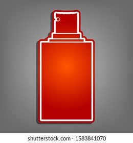 Spray sign. Flat red icon with linear white icon with gray shadow at grayish background. Illustration.