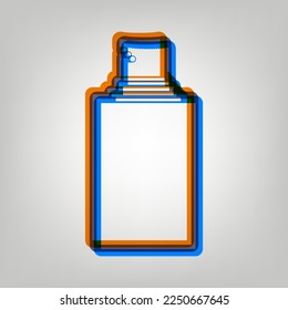 Spray-Schild. Starkes Symbol auf grauem Hintergrund in Orange, Azurblau und alten Lavendelfarben. Illustration.