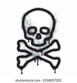 Spray skull icon isolated on white background. Oversprayed skull graffiti icon in black on white. Vector illustration.