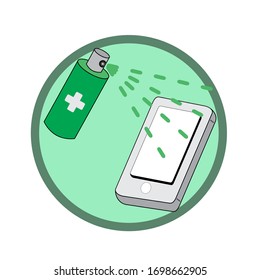 Spray Smartphone illustration, safety for virus, vector isolated.