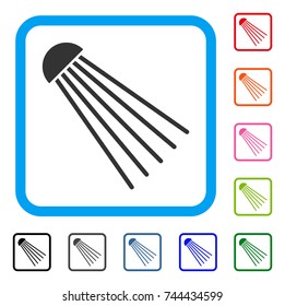 Spray Source icon. Flat grey pictogram symbol inside a blue rounded rectangle. Black, gray, green, blue, red, orange color variants of Spray Source vector.