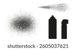 Spray splash and blot, graffiti bottle can. Grunge, grainy texture. Flat vector illustration isolated on white background.