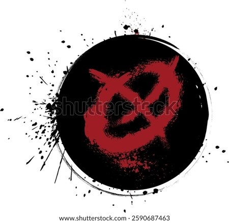 Spray splash red crossed circle on black background. Vector design STOP sign hand drawn brush, prohibition sign icon