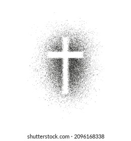 Spray spot graffiti cross silhouette. Flat isolated Christian vector illustration, biblical background.