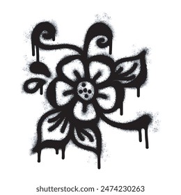 Icono de la flor del graffiti aislado en el fondo blanco. Icono de la flor del graffiti con el espray en negro