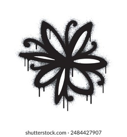 Icono de la flor del graffiti aislado en el fondo blanco. Icono de la flor del graffiti con el espray en negro