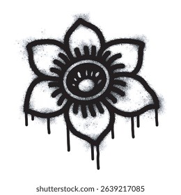 Spray Sprayed Graffiti flower icon isolated on white background. graffiti flower icon with spray on black