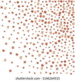 Spray of stars. Isolated gradient celestial elements. Copper metallic gloss. Festive iridescent holographic effect vector background for celebration decorations, packaging, flyers, posters.