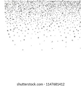 Spray of stars. Isolated gradient celestial elements. Silver metal glitter. Holiday celebration luminous vector background for celebration decorations, packaging, flyers, posters.