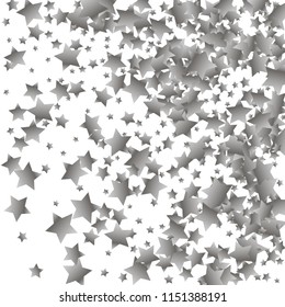 Spray of stars. Isolated gradient celestial elements. Silver metal glitter. Iridescent festive  celebration vector  background for celebration decorations, packaging, flyers, posters.