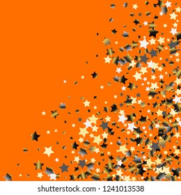 Spray of stars. Isolated gradient celestial elements. Platinum chrome metal glitter. Holiday celebration luminous vector background for celebration decorations,  flyers, posters.