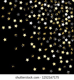 Spray of stars. Isolated gradient celestial elements. Platinum chrome metal glitter. Festive iridescent holographic effect vector background for celebration decorations, flyers, posters.