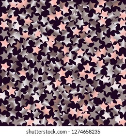 Spray of stars. Isolated gradient celestial elements. Pink purple pearl nacre glitter. Festive iridescent holographic effect vector background for celebration decorations, flyers, posters.