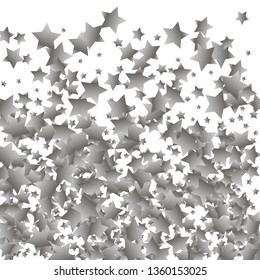 Spray of stars. Isolated gradient celestial elements. Silver metal shine. Holiday celebration luminous vector background for celebration decorations, packaging, flyers, posters.
