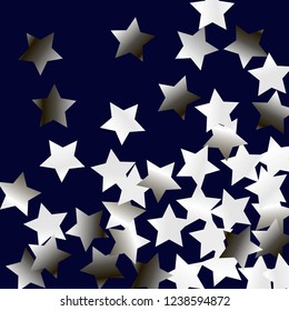 Spray of stars. Isolated gradient stellar elements. Silver metal glitter. Festive iridescent holographic effect vector background for celebration decorations, flyers, posters.