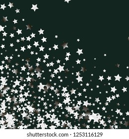 Spray of stars. Isolated gradient stellar elements. Silver metal shine. Holiday celebration luminous vector background for celebration decorations,  flyers, posters.