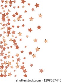 Spray of stars. Isolated gradient stellar elements. Copper metallic gloss. Festive iridescent holographic effect vector background for celebration decorations, flyers, posters.