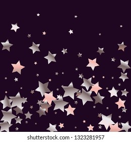 Spray of stars. Isolated gradient stellar elements. Pink purple pearl nacre glitter. Holiday celebration luminous vector background for celebration decorations,  flyers, posters.