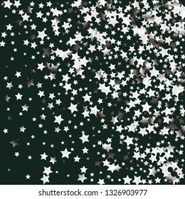 Spray of stars. Isolated gradient stellar elements. Silver metal glitter. Holiday celebration luminous vector background for celebration decorations,  flyers, posters.