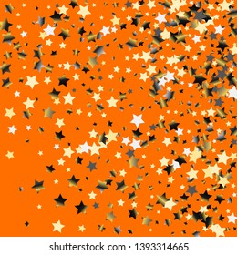 Spray of stars. Isolated gradient stellar elements. Platinum chrome metal shine. Festive iridescent holographic effect vector background for celebration decorations, flyers, posters.