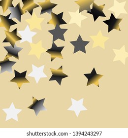 Spray of stars. Isolated gradient stellar elements. Platinum chrome metal glitter. Holiday celebration luminous vector background for celebration decorations,  flyers, posters.