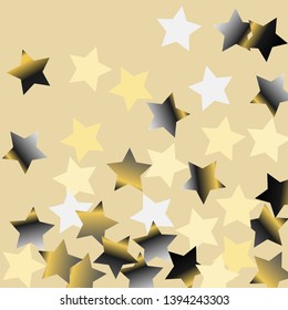 Spray of stars. Isolated gradient stellar elements. Platinum chrome metal shine. Iridescent festive  celebration vector  background for celebration decorations, flyers, posters.
