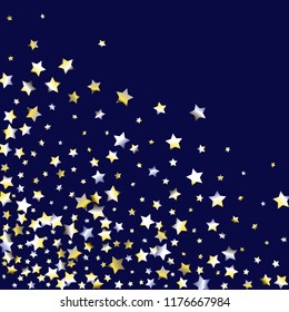 Spray of stars. Isolated yellow blue white  grey gradient celestial elements. Festive iridescent holographic effect vector background for celebration decorations, flyers, posters.