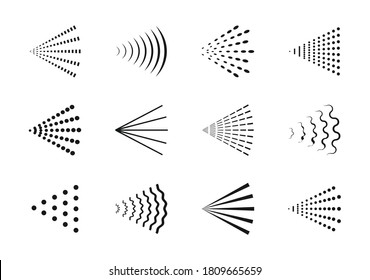 Spray Steam Icons. Vector Cleaning Spray Or Deodorant Line Icon Set, Spraying Water Steam Nozzle Flows Vector Signs