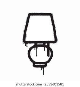 Spray table night lamp icon isolated on white background. Oversprayed table night lamp graffiti icon in black on white. Vector illustration.