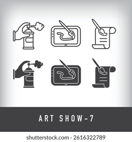 Spray, tablet and painting icon design. Simple linear and flat artistic art icon set.